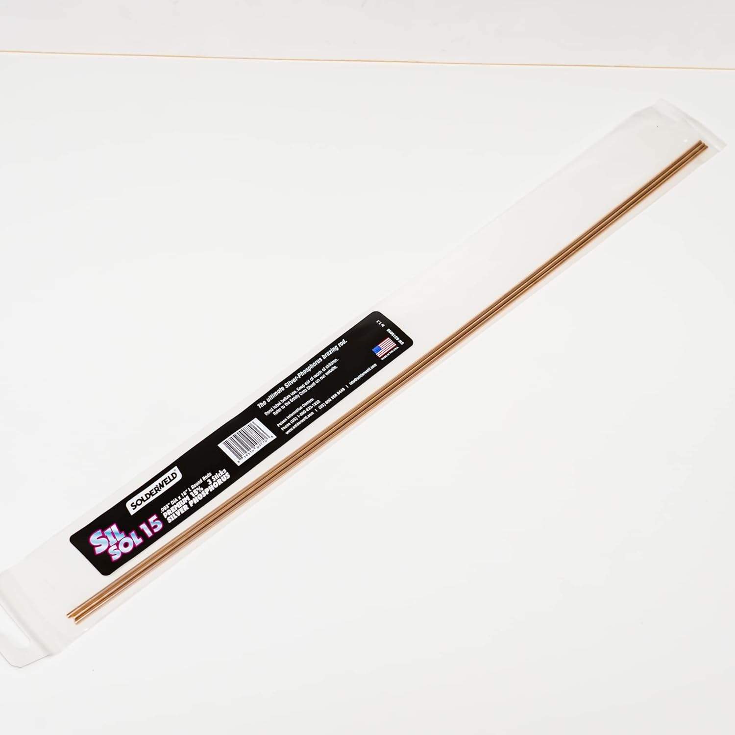 Solderweld SW-SS1503S 15% Silver Sil-Sol Round Brazing Rod 18" Long 3 Sticks