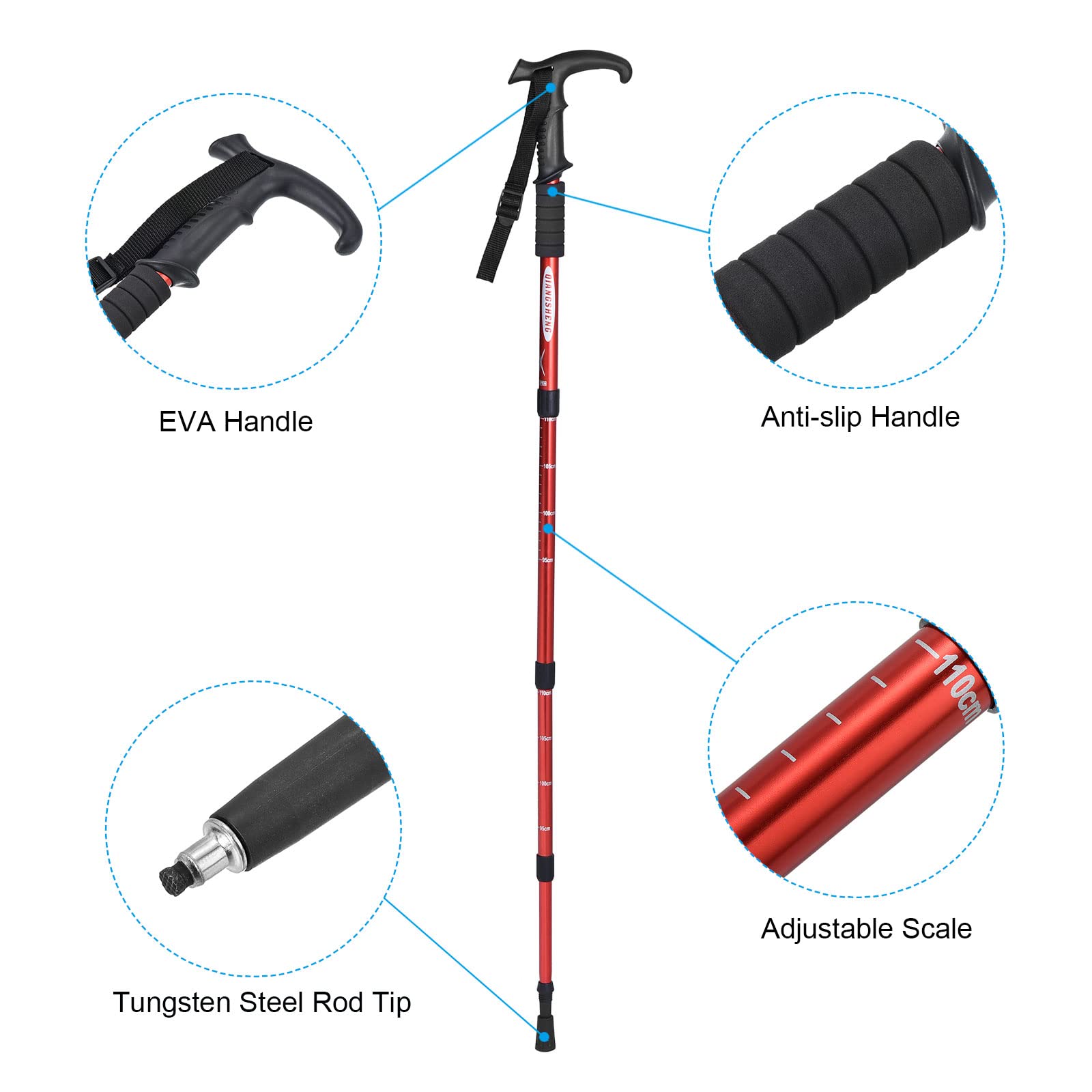 PATIKIL Senderismo Bastones, Plegables Telescópicos Senderismo Bastones 21-43 Pulgadas T Mango con Barro Cesta Aluminio Aleación para Exterior Senderismo Caminar Campamento, Rojo