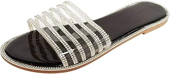 Ladmiple Sandals for Women Flat,Womens Rhinestone Sandals Flip Flops Jeweled Sandals Beach Summer Travel Shoes Slippers