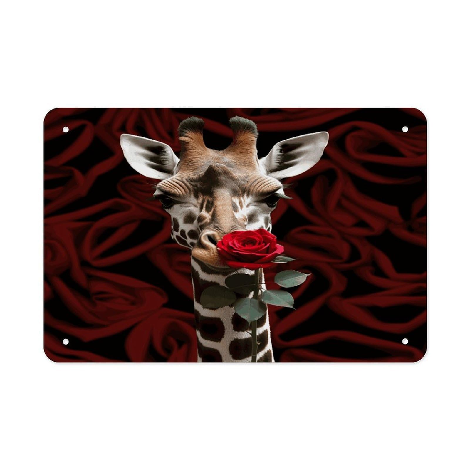 Giraffe Kissing Flower Metal Signs Wall Art Tin Sign