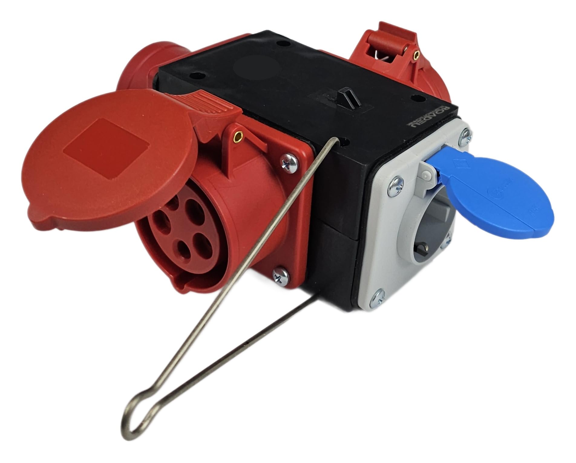 RoadEu - Distributore di corrente con uscite CEE e Schuko - Ciabatta Elettrica Industriale 16A, 380V e 230V - Distributore mobile con spina CEE a 5 poli e 2 x dosi, distributore di energia