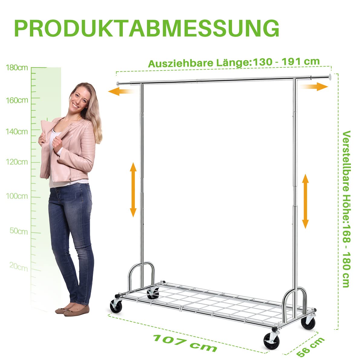 HOKEEPER Kleiderständer mit Einlegeböden, Kapazität 450lbs, Kleiderstange auf Rädern, Tragbarer Garderobenständer zum Aufhängen,Chrome