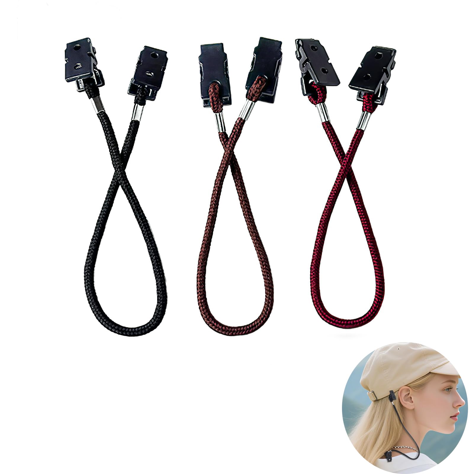 Clip retenedor de sombrero, 3 unidades 26 cm, resistente al viento, para escalada, pesca, camping