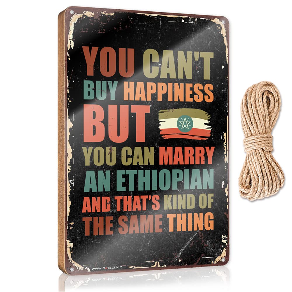 IBWNBBUSN Funny Desk Signs You Can'T Buy Happiness But Can Marry An Ethiopian Wooden Sign Funny Bathroom Signs Vintage Decor