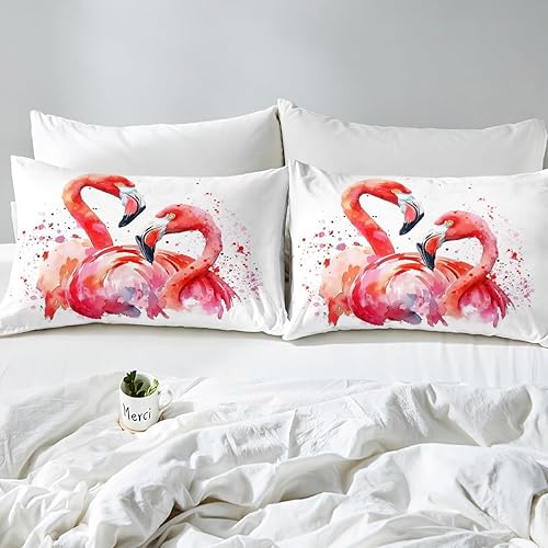 Miniatura 4 de Erosebridal Sábana bajera ajustable de 2 piezas para niños, diseño de flamencos rosados, decoración de animales tropicales, funda de cama tamaño