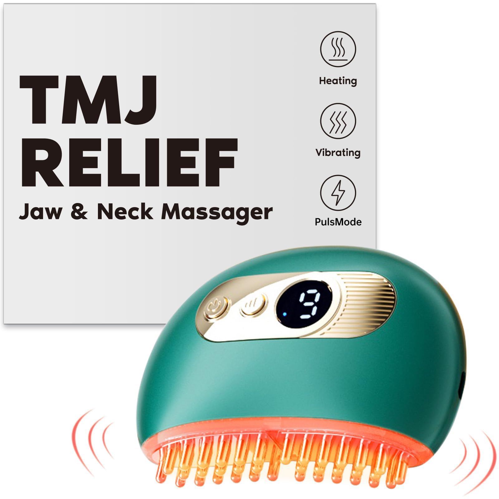 TERRIFI TMJ Relief Massager with Vibration and Heating, Ergonomic Multi-Needle Design for Jaw and Neck Pain, Effective Relief for Grinding and Clenching Teeth, Comfort Therapy Tool (Green)