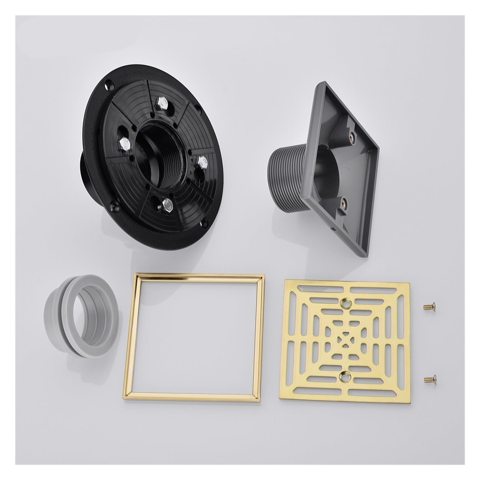 Scarico Doccia Brushed Gold Stainless Steel Square Shower Grate Waste Floor Drain Outlet Black Grates Bathroom Drains Strainer Flanges Coupling(Black)