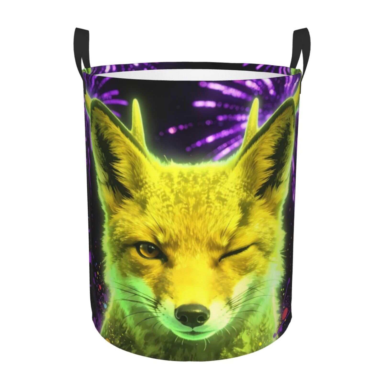 Panier à linge rond Neon Fox Art pour enfant 50x40 cm