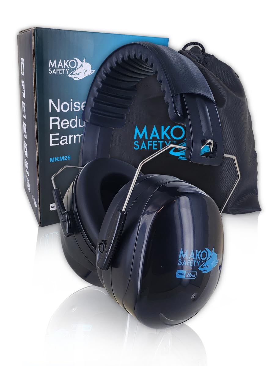 MAKO Safety Adjustable Headband Earmuffs, 1 Pair, Unisex, One Size Fits Most, Black, MKM26