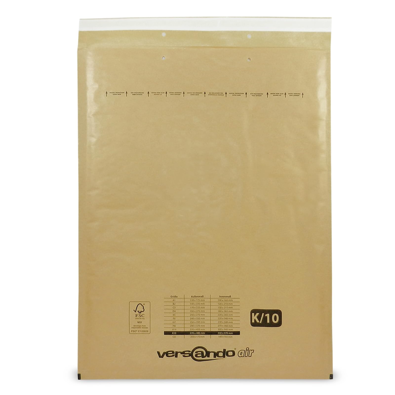 versando 200 sobres acolchados K10, dimensiones interiores 350 x 470 mm, dimensiones exteriores 370 x 480 mm, color marrón/amarillo dorado para DIN C3