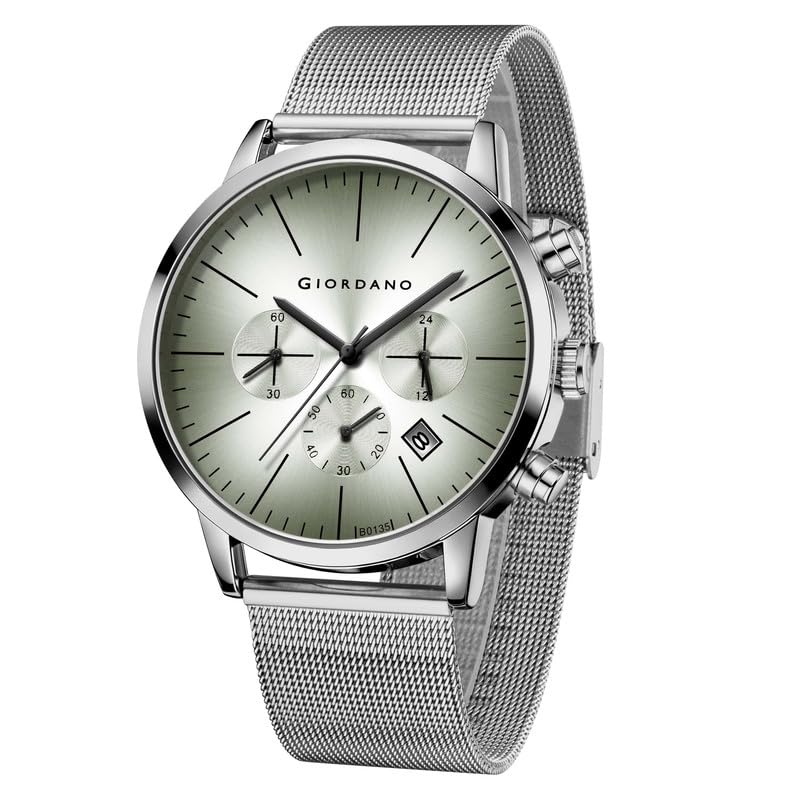 Image of Giordano Formal Chronograph Watch for Men with Round Dial, Mesh Metal Strap, and Date Display