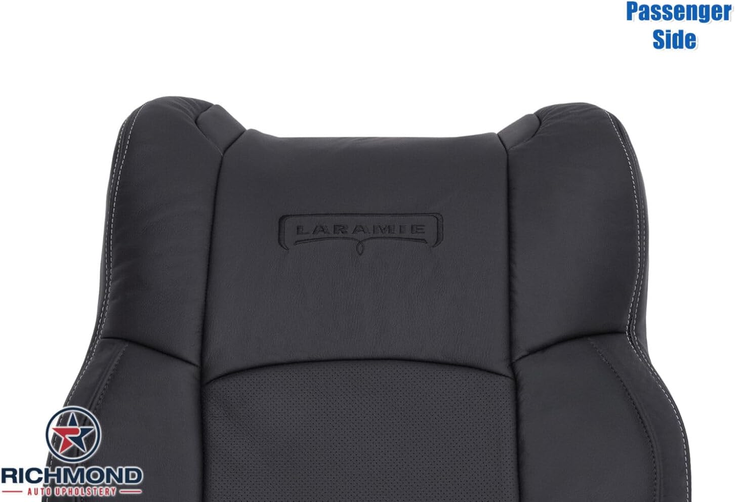 Richmond Auto Upholstery - Passenger Side Lean Back Compatible with 2013-2018 Dodge Ram 2500 Laramie, Replacement Leather Seat Cover, Black Perforated