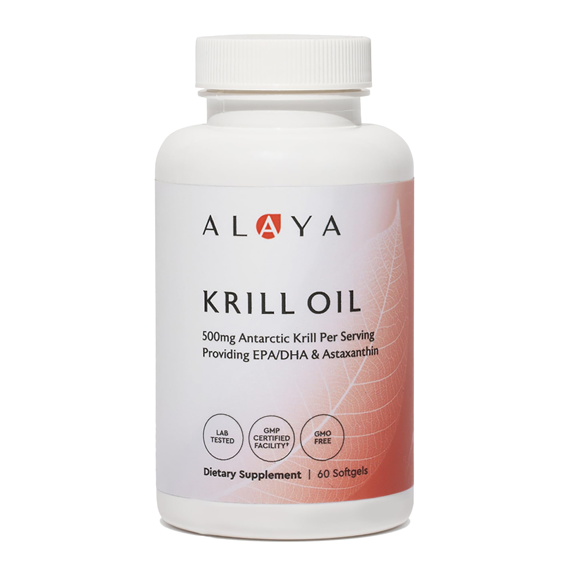 Alaya Naturals - Antarctic Krill Oil 500mg Supplement with Phospholipids, EPA/DHA Omega 3 & Astaxanthin - Non-GMO - PCB Tested Krill Oil - 60 Softgels
