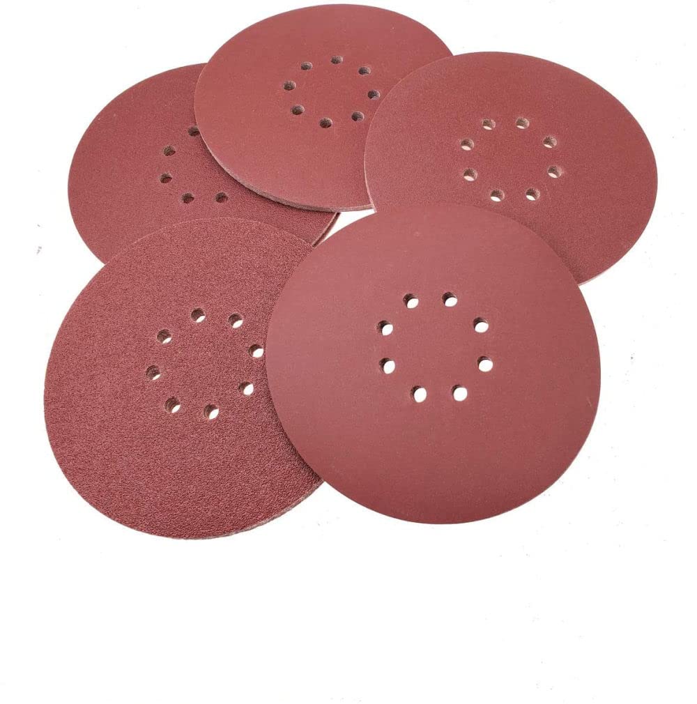 Discos de lijado de 8 agujeros de 9 pulgadas, 30 unidades, surtido de papel de lija de gancho y bucle, almohadillas para lijadora orbital, 5 unidades de cada grano 60 80 100 150 180 240,80