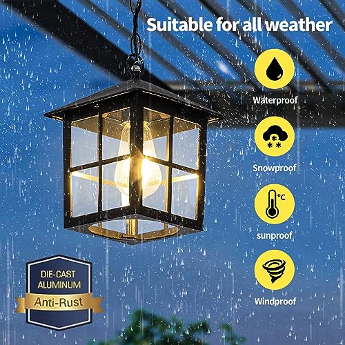 Black Outdoor Pendant Light Fixture Exterior Hanging Lights with Adjustable Chain Waterproof Outside or Indoor Hanging Lantern for Dinning Room Hallway Kitchen Island Porch Doorway(1 Pack)