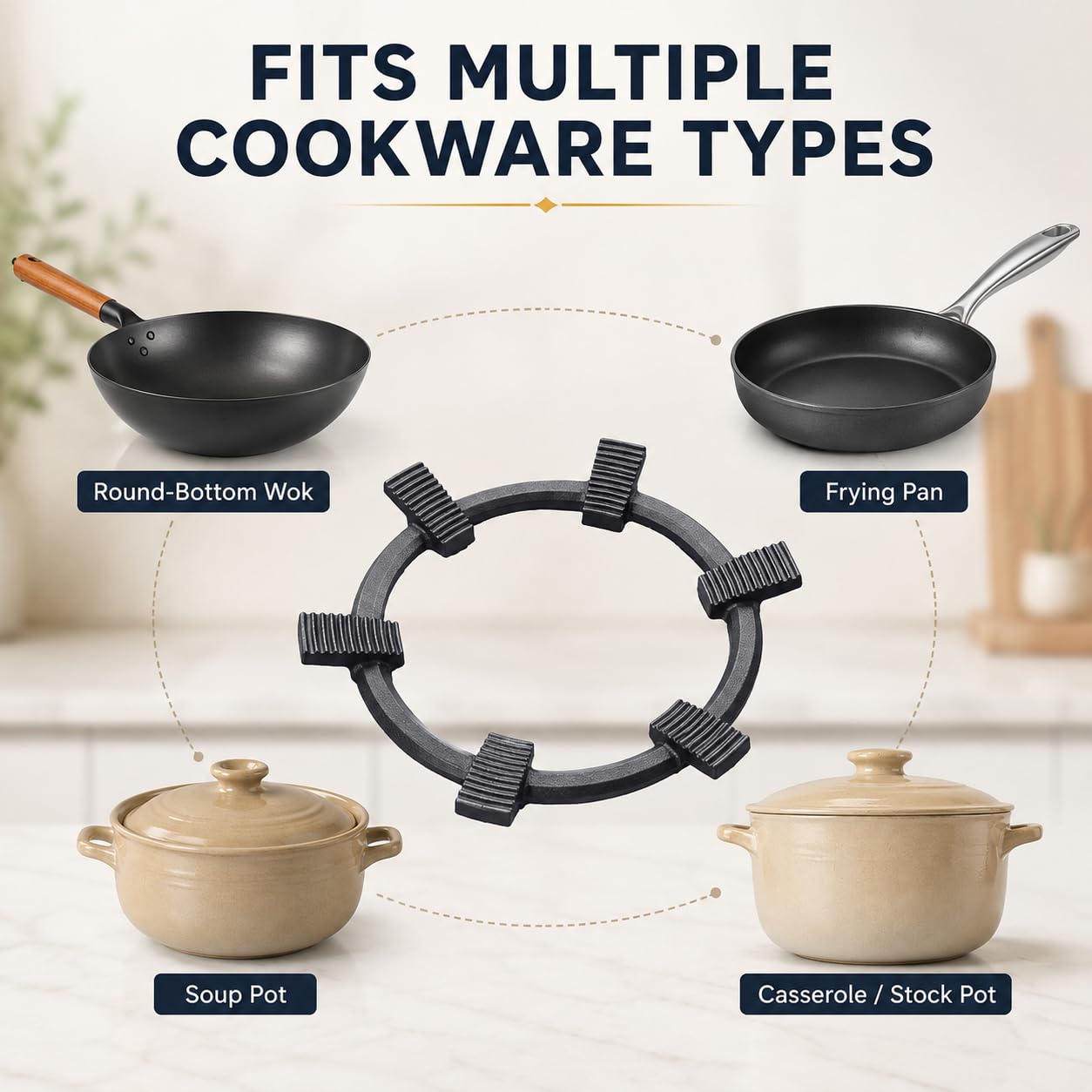 Soporte de Olla de Seis apoyos para Franke FHMA 604 3G DC XS C, Hierro Antideslizante
