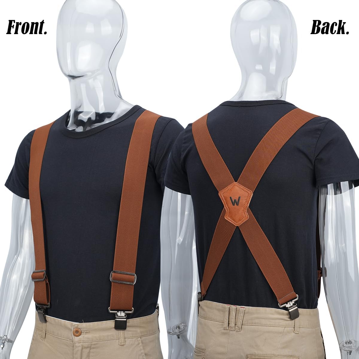 WELKINLAND 2Inch-Wide Work Suspender, Brown-Elastic Suspenders for Pants, Heavy-Duty Work Suspenders for Men, Clip-on Suspenders for Men, Man Suspender 2 Inch Wide for Jeans - Image 3