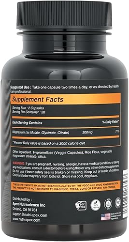 Miniatura 2 de Complejo de magnesio de 300 mg – Malato, glicinato y citrato – 60 cápsulas vegetales | Relajación muscular, sueño, energía, estado de ánimo y apoyo