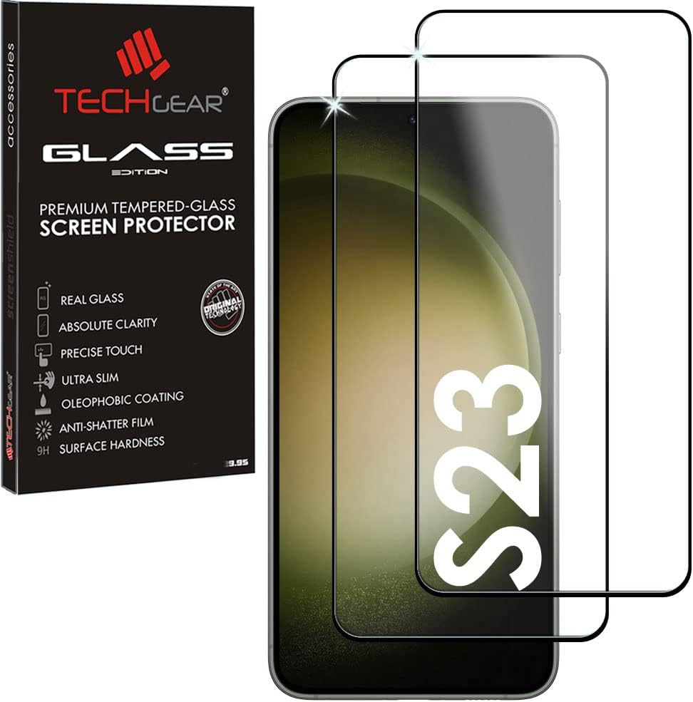 TECHGEAR 2 Pack PREMIUM Finger ID Glass Compatible with Samsung Galaxy S23 / S23 5G, Full Glue Tempered Glass Screen Protector [Finger ID] [Full Glue] [HD Clarity] [Scratch-Resistant] [Max Coverage]