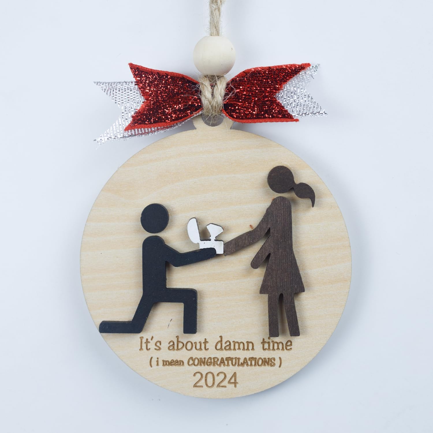 Wooden Christmas Ornament 2024 Funny Engagement Christmas Ornament, Christmas Engagement Gift for Couple - Gift for Newly Engaged Him Her Women Men TO77