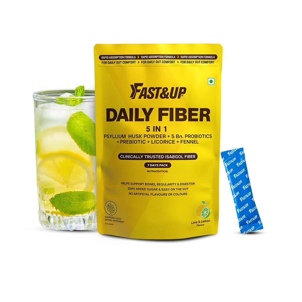 Fast&Up Daily Fiber | Isabgol (Psyllium Husk) for Digestion & Gut Health | With 2.5 Billion Probiotics & Prebiotic |Constipation Relief| Lemon Lime | 15 Sachets-image-27