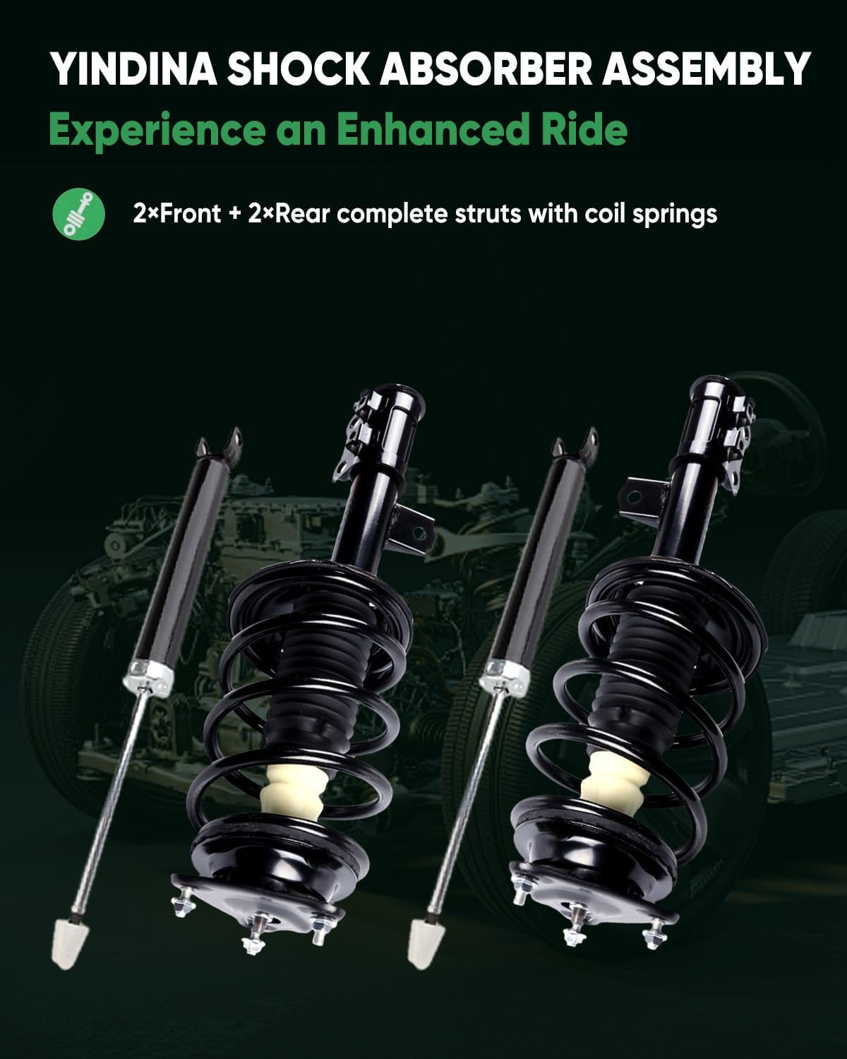 Front and Rear Shock Absorber Assy Fits for 2007-2010 for Hyundai for Elantra, 172305 Complete Struts with Coil Springs and Gas Shocks Absorbers (Set of 4)