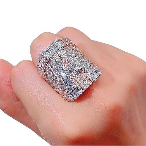 Men's Custom Iced Out Initial Letter"A" Hip Hop Ring Diamond Championship Men's Rapper Ring 14k Rose Gold Finish Diamond Ring Bling Rapper Statement