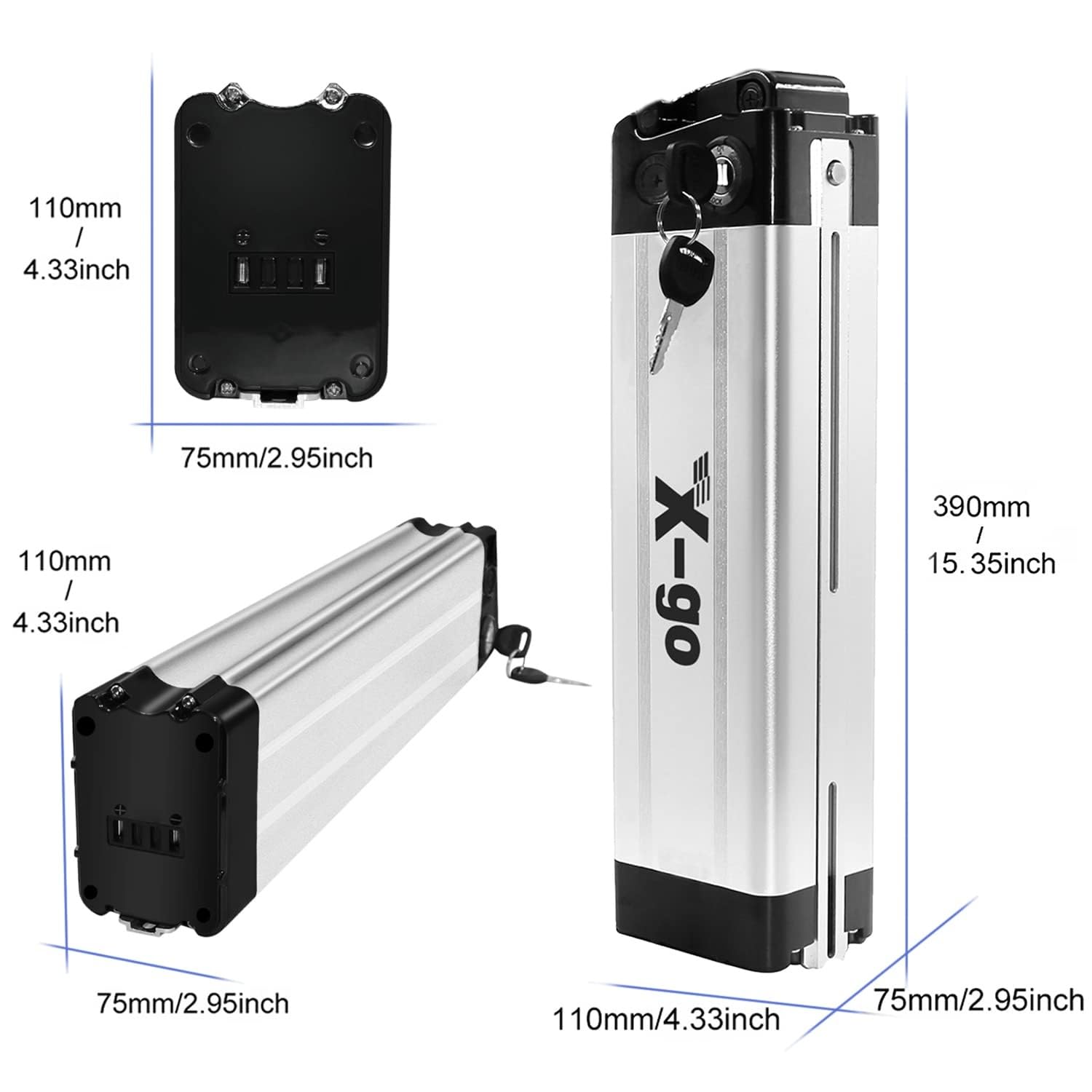 X-go Ebike akumulator 36 V 10 AH z ładowarką i kablem rozładowującym 2 piny do silnika 200 W 250 W 350 W, akumulator do roweru elektrycznego