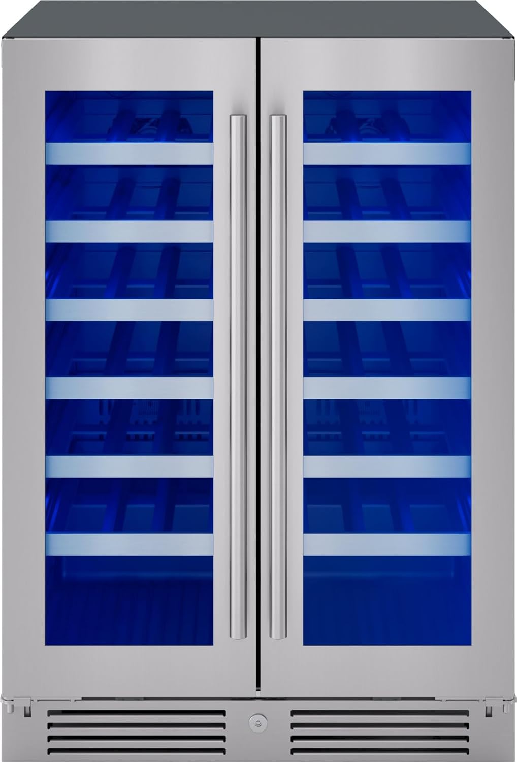 Zephyr PRW24C32C Presrv 24 Inch Wide 42 Bottle Capacity Built-In/Free Standing Dual Zone Wine Cooler with 3-Color LED Lighting - Stainless Steel
