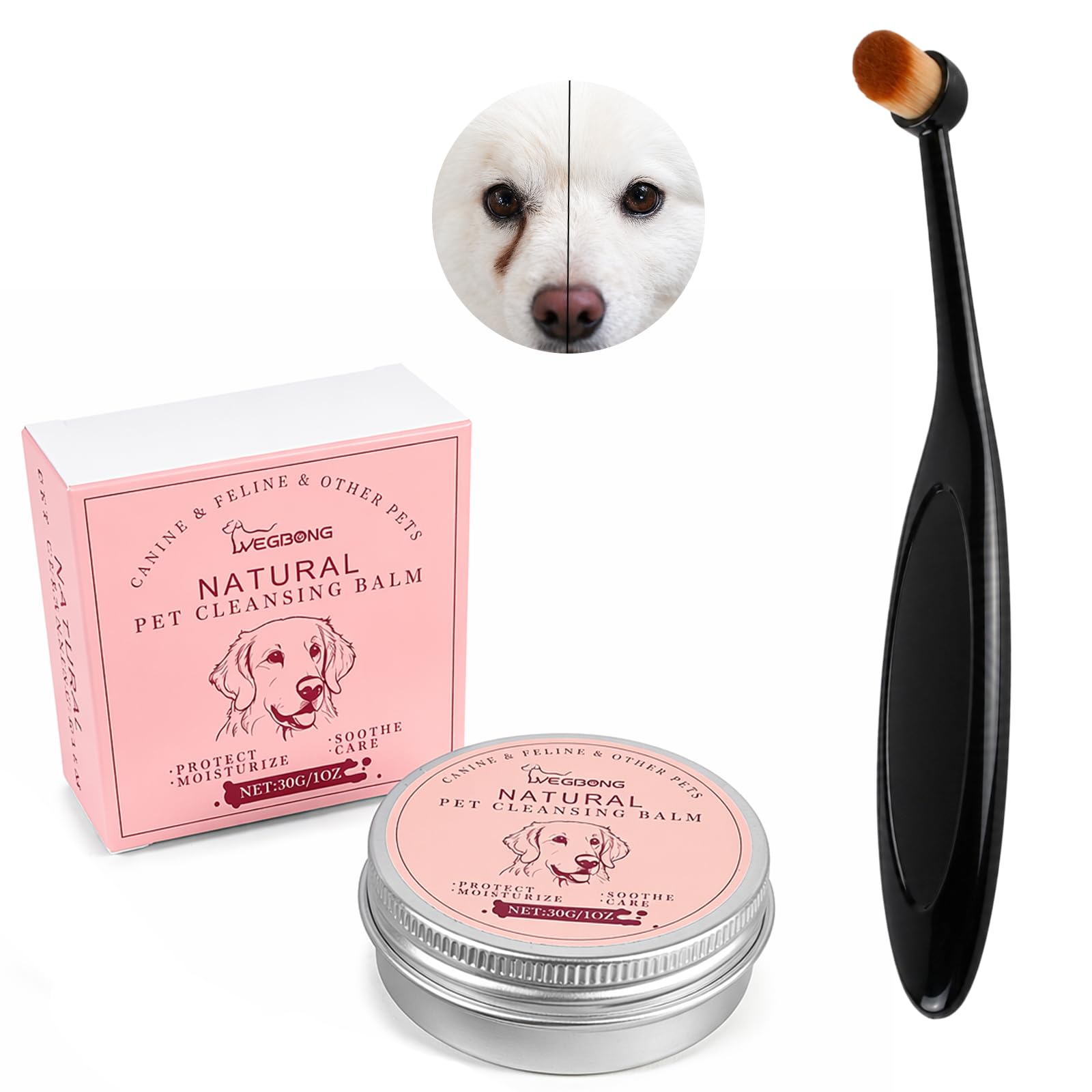 Kemay Pet Eye Tear Stain Remover Balm with Applicator Brush, Mild Gentle Cleaner for Puppies, Adult Dogs and Cats, Daily Eye Care Grooming Kit