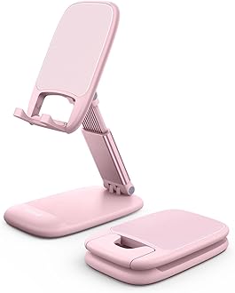 Lamicall Adjustable Phone Stand for Desk - Foldable Phone Holder Cradle Dock for iPhone 17 16 15 14 Pro Max Plus Air, 13 12 Pro Max Mini, 11 Pro, Xs, XR, X, 8, Samsung S23, 4"-8" Mobile Phones - Pink