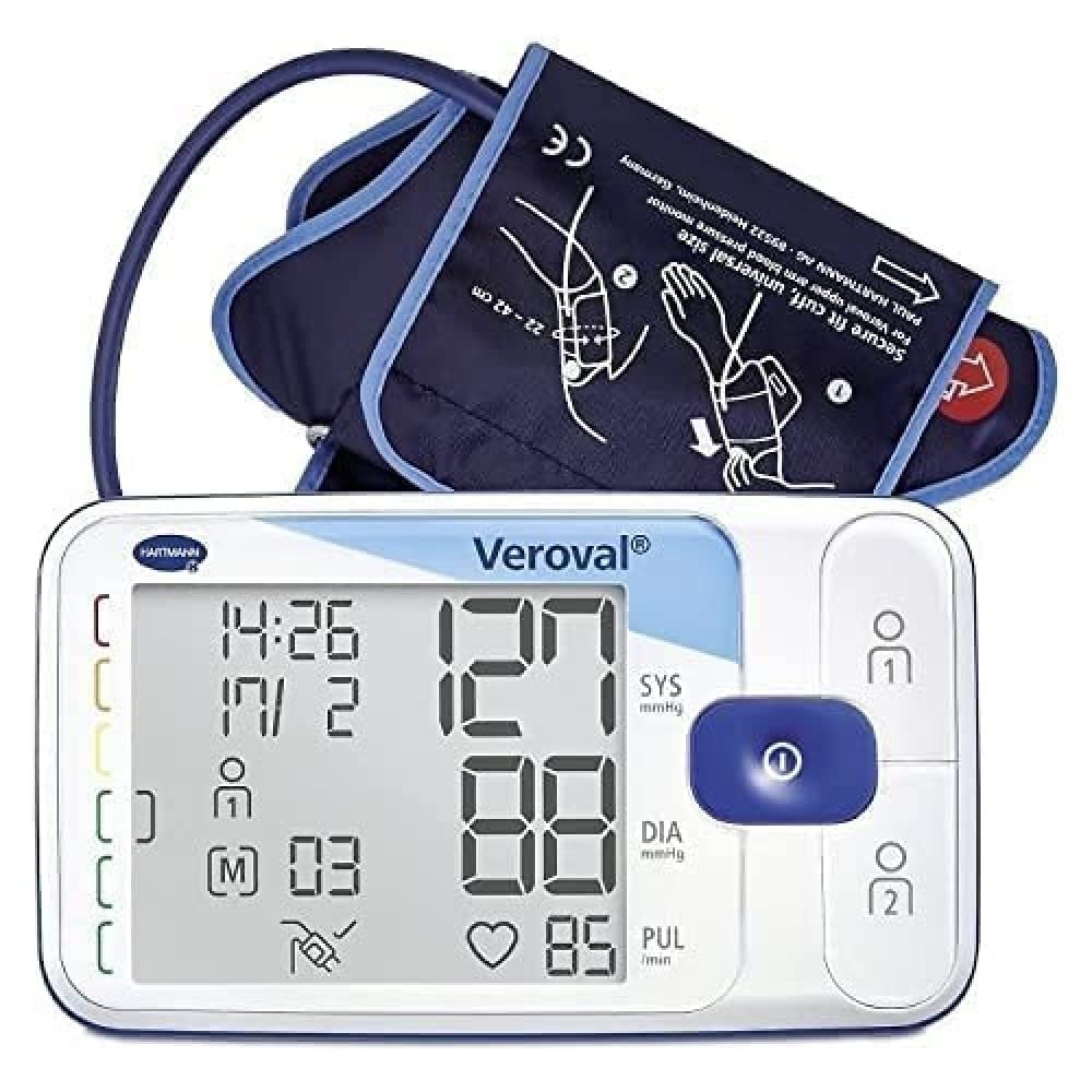 VEROVAL, Cyfrowy ciśnieniomierz na ramię, miernik ciśnienia krwi, urządzenie do pomiaru ciśnienia krwi, szybki i dokładny pomiar, ergonomiczny, 200 odczytów, rozmiar uniwersalny (22-42 cm)