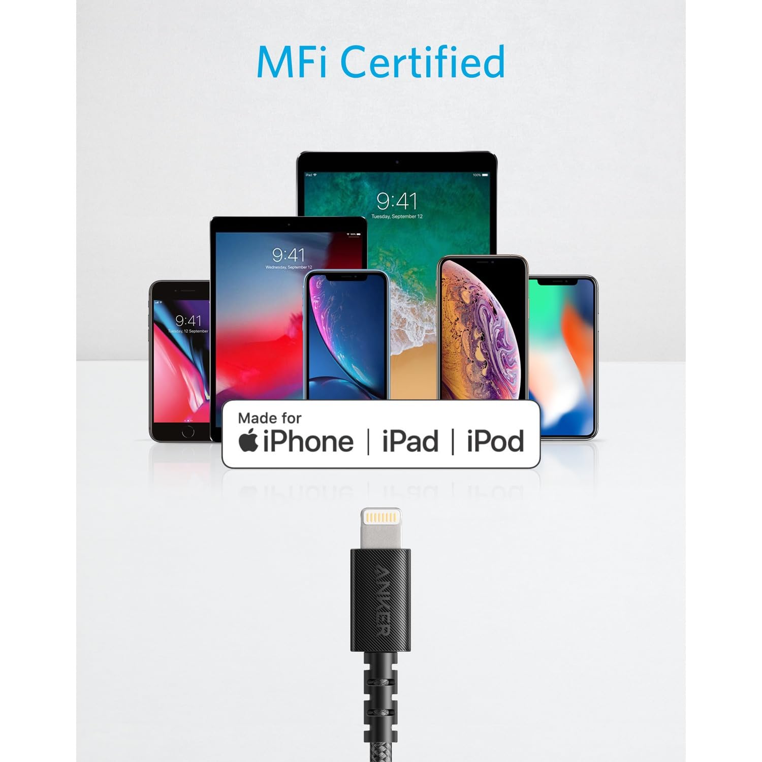 Anker Powerline II Lightning-Kabel, 1,8 m, MFi-zertifiziert, USB-Lade-/Synchronisationskabel, kompatibel mit iPhone SE 11, 11 Pro, 11 Pro, 11 Pro, Max, Xs, Max, XR X, 8, 7, 6S, 6, 5, iPad und mehr