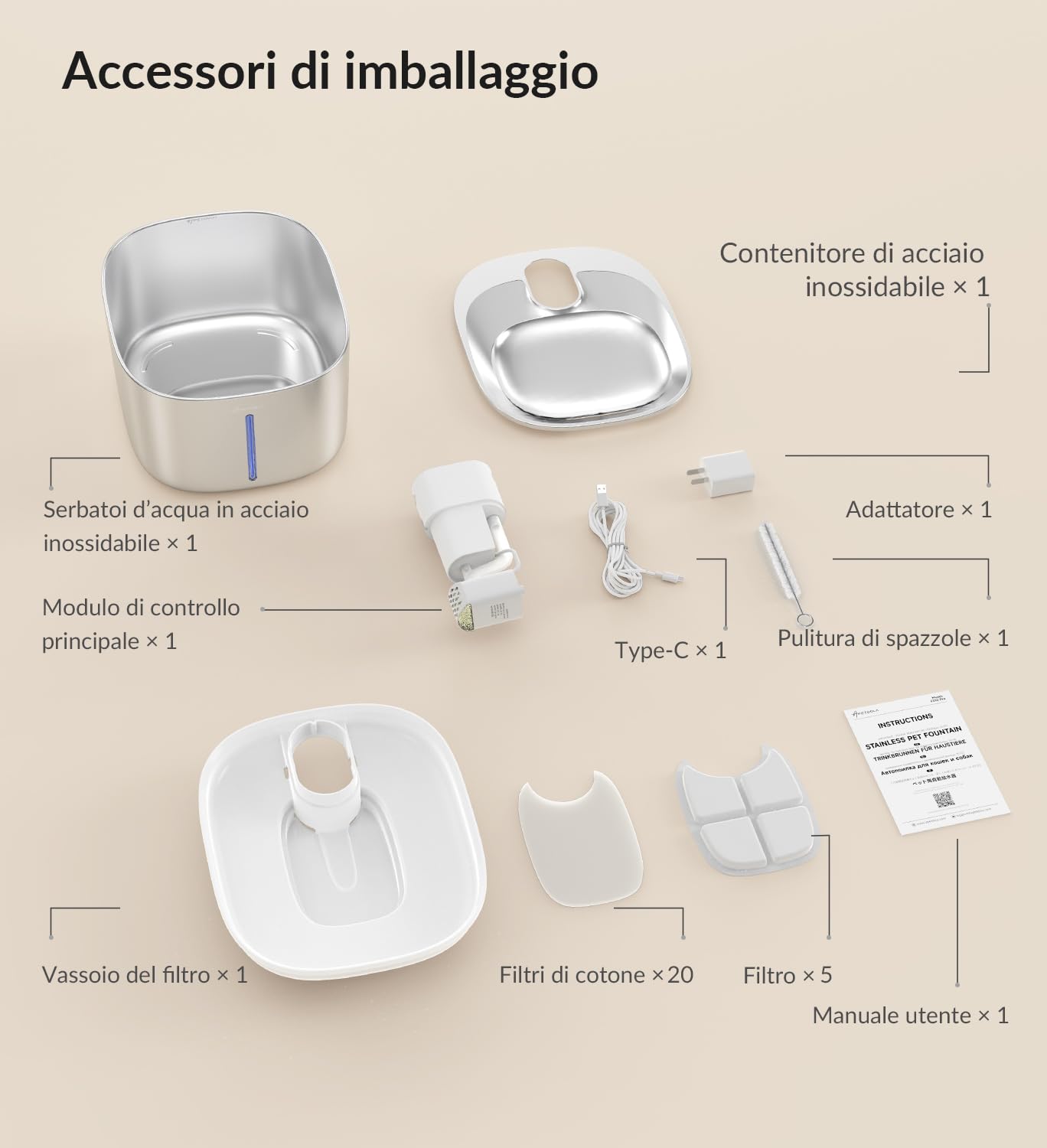 Fontana per Gatti Senza Fili con Rilevatore di Movimento, APETDOLA 4L Fontanella in Acciaio Inossidabile Cordless con Batteria 4000 mAh, Fontana Ultra Silenziosa per Gatti FS10pro