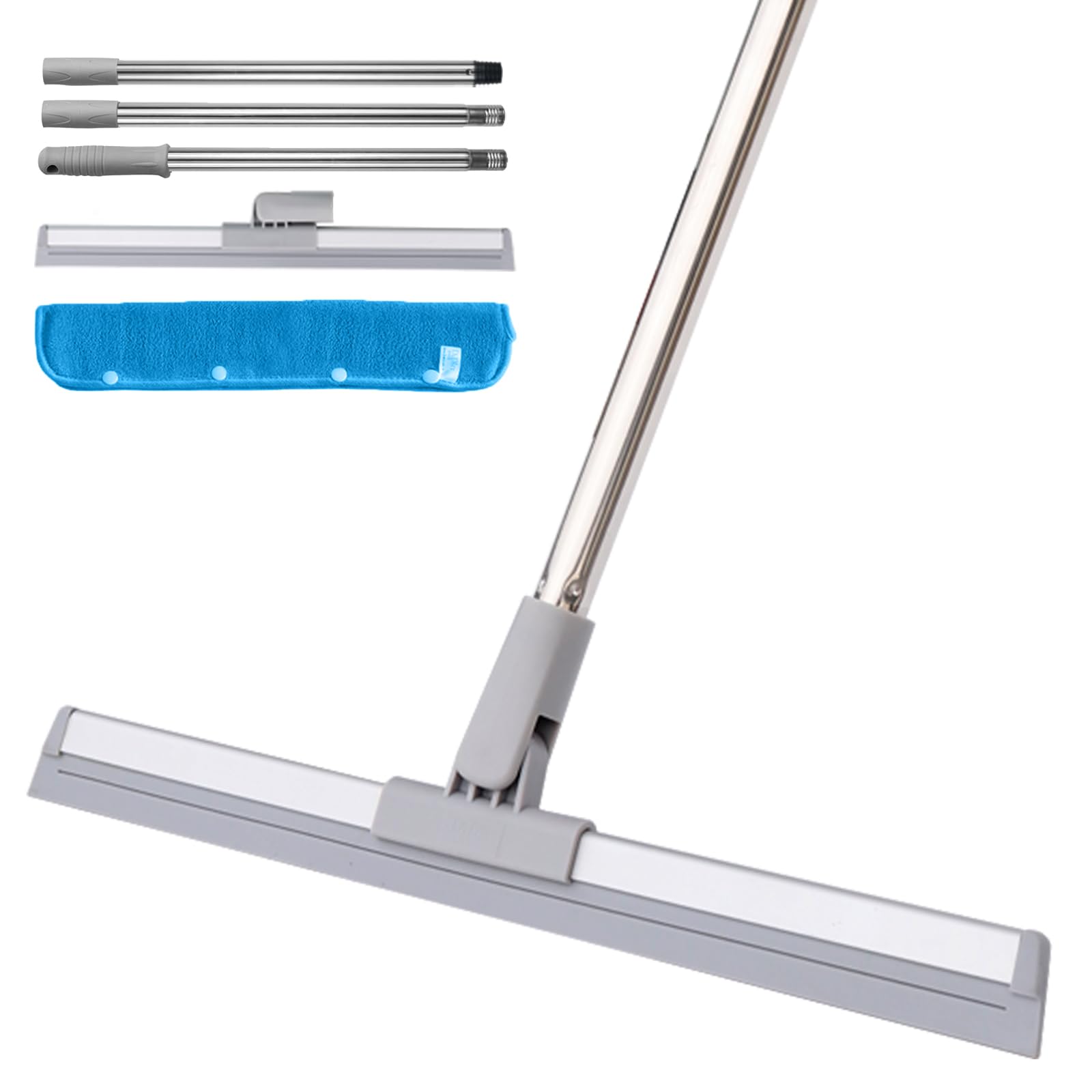 DrDirt Floor Squeegee, Magic Squeegee Mop with 120cm/47in Stainless Steel Handle,40 Cm Replaceable Silicone Blades and Microfibre Cloth Cover, for Both Dry and Wet Use