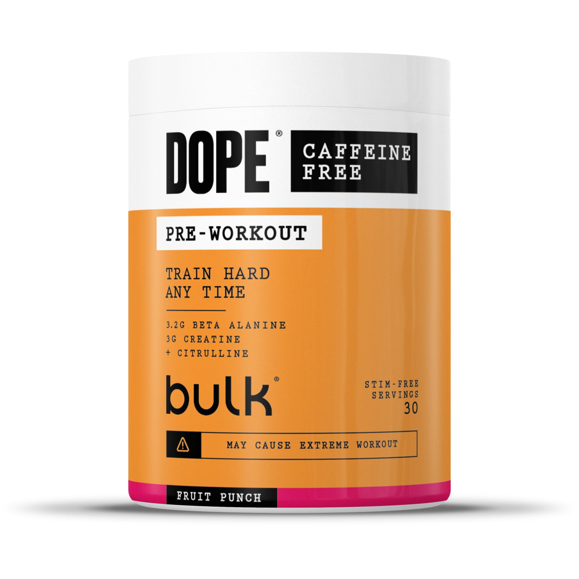 Dope Koffeinfreies Pre-Workout Pulver | Fruit Punch | 510g | 30 Portionen | Stimulanzien-frei | 3,2g Beta Alanin | 3g Kreatin | Citrullin & AAKG | Mit Himalaya-Kristallsalz aus Punjab, Pakistan