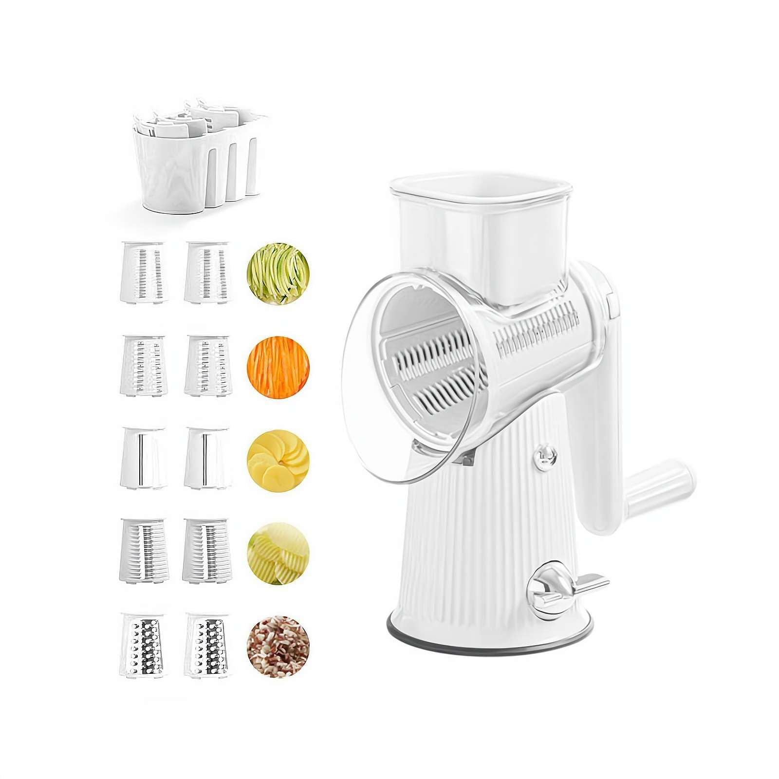 Rotary Cheese Grater With 5 Interchangeable Blades – Hand Crank Shredder With Suction Cup Base For Cheese, Veggies, Nuts
