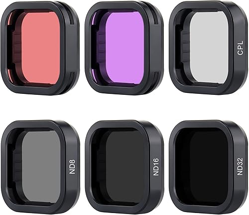 YALLSAME Filtro NDfiltro de buceo, paquete de 6 accesorios para GoPro Hero 11 10 9 negro con ND32 ND16 ND8 CPL y filtros rojos de 2 colores, ideal