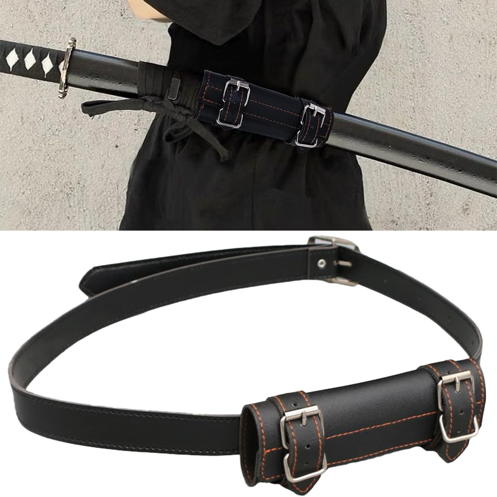 Cintura Per Spada In Pelle Nera Dechoga - Supporto Per 3 Spade, Regolabile, Per Cosplay Anime E Costumi - Foto 2