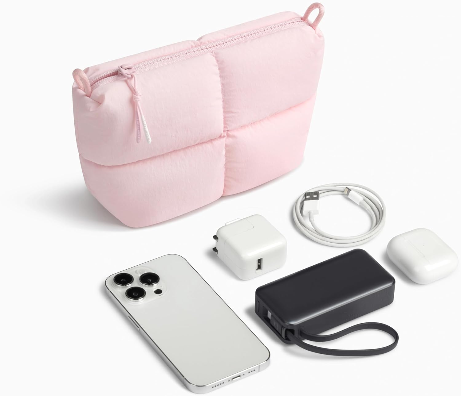 Comfyable Puffy Laptop Sleeve 15 Inch 16 Inch with Electronics Organizer Travel Case, Light Pink