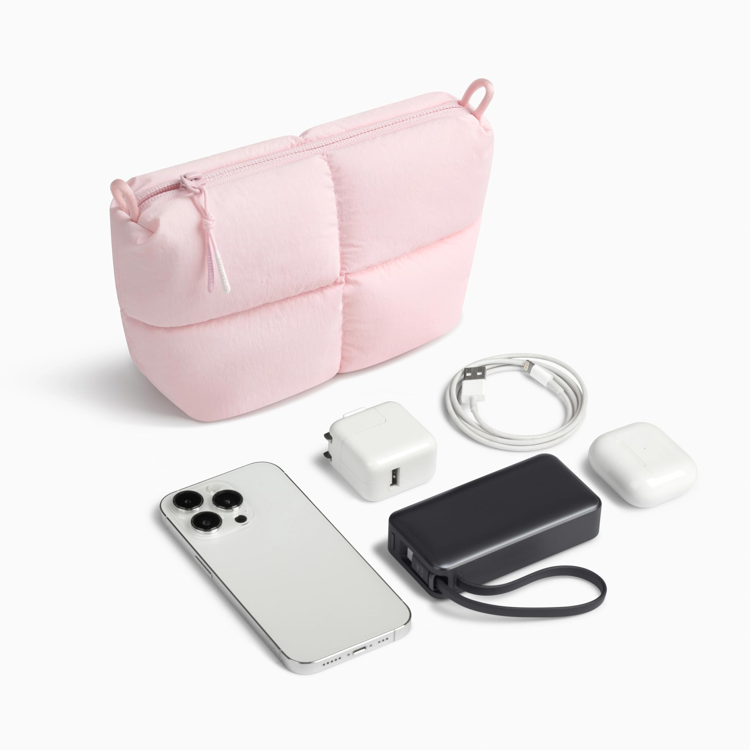 Comfyable Puffy Electronics, custodia da viaggio per accessori tecnologici, per donne e uomini, custodia per cavi per caricabatterie, telefono, power bank, cavo, custodia compatta per accessori