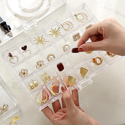 Miniatura 3 de Caja organizadora de aretes, organizador de joyas apilable de acrílico con 3 cajones, 72 compartimentos pequeños, soporte transparente de exhibición