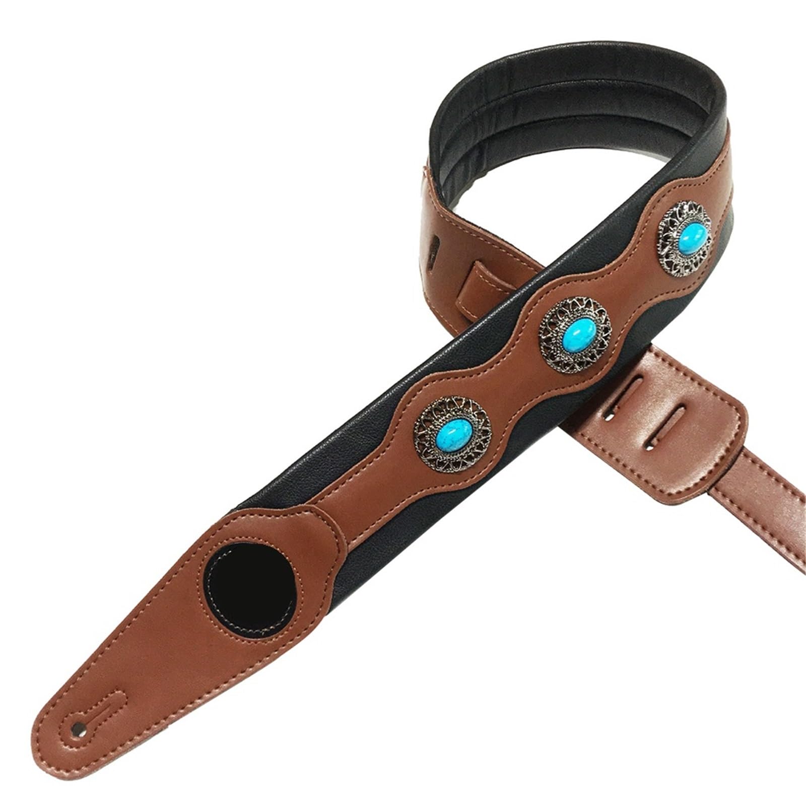 Correa para guitarra, Correa de guitarra de cuero PU ajustable 138-150cm for bajo eléctrico acústico negro marrón