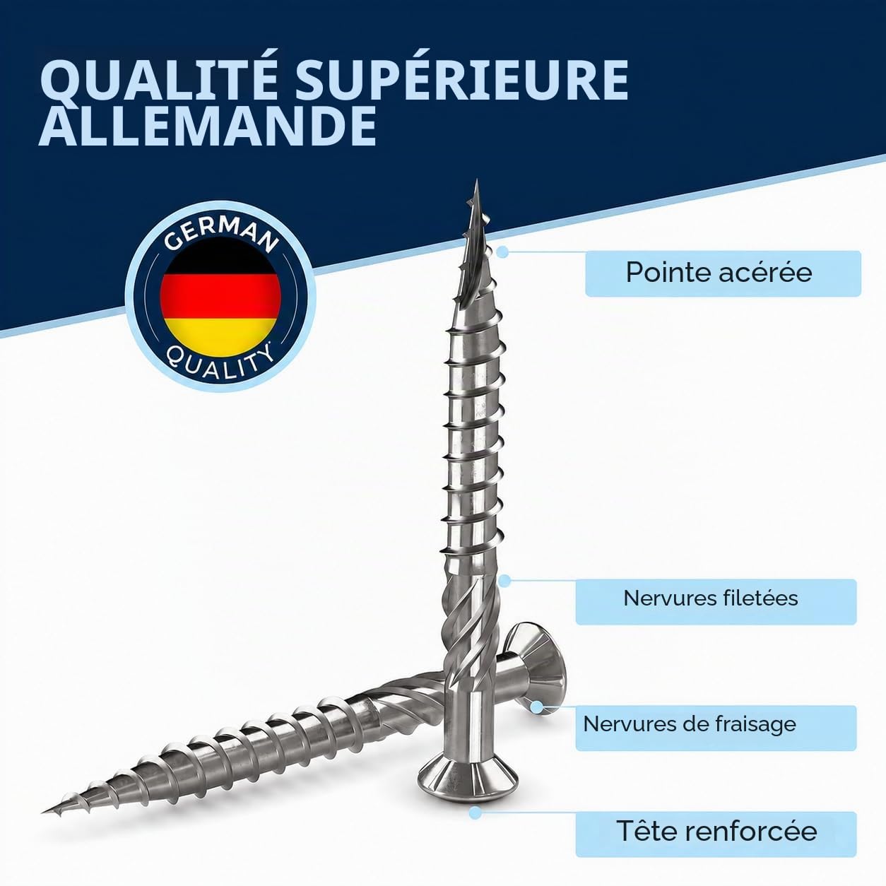 Vis terrasse inox C1 vis à bois Torx TX tête fraisée vis bois extérieur vis inox terrasse 5x5 mm – 1000 pcs