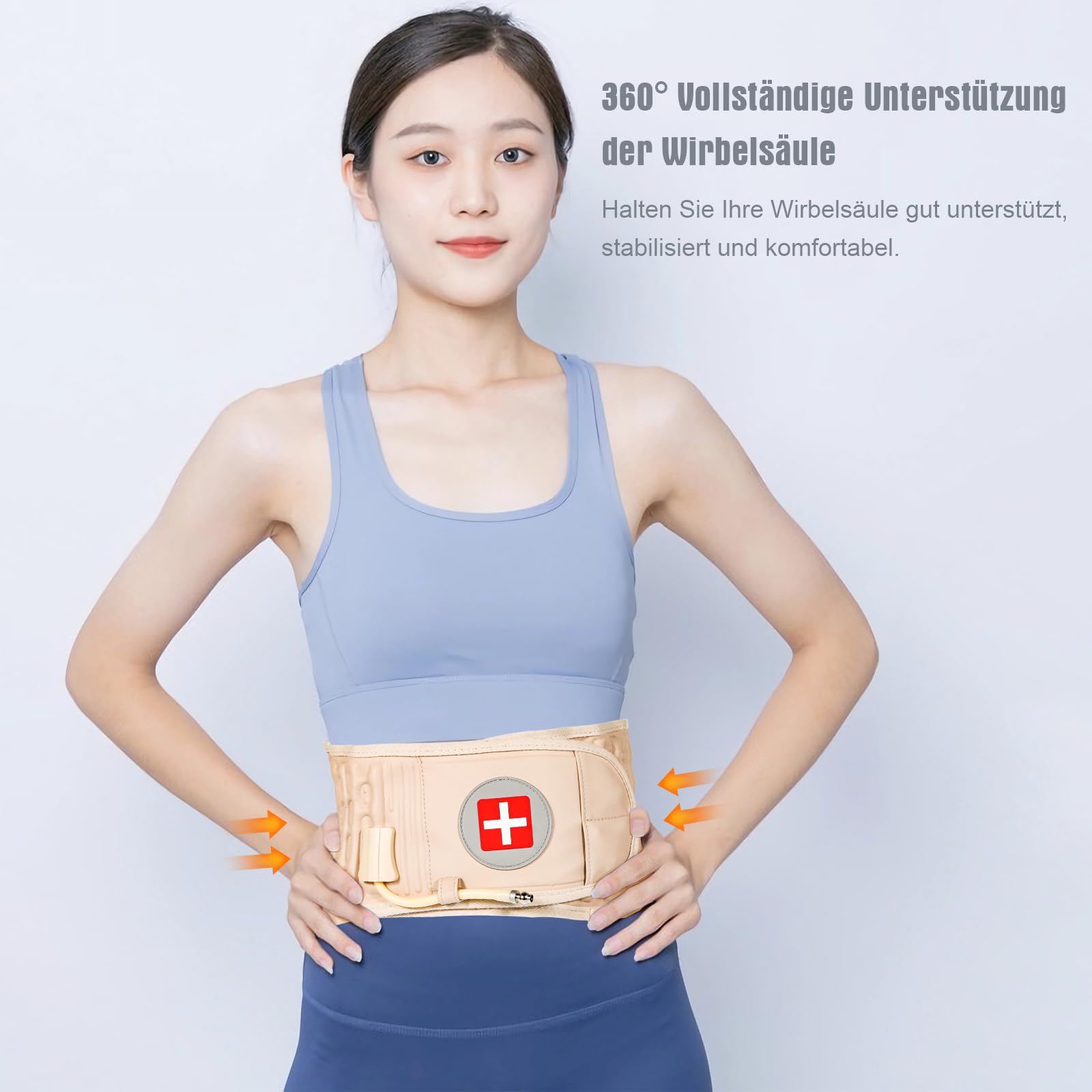 Dekompressions Rückengürtel, Rückenstützgürtel für Männer und Frauen, bei Rückenschmerzen und Nervenschmerzen, Rückenbandage und Rückentraktionsgerät für Taillenumfänge von 74-124cm, Beige