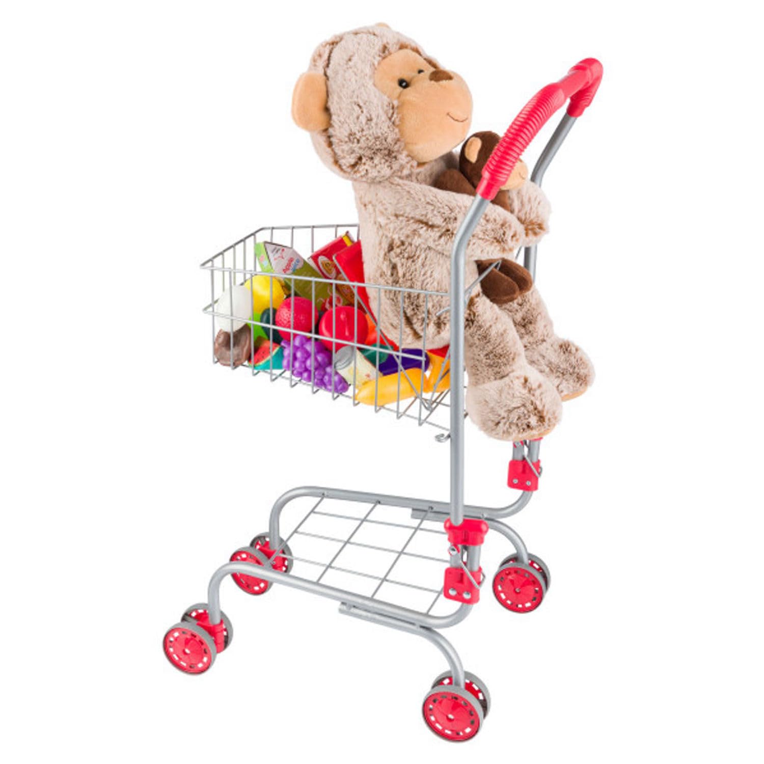 Kids Shopping Cart - Toddler Grocery Cart with Pivoting Front Wheels and Folds for Easy Storage - for Pretend Play Grocery Store