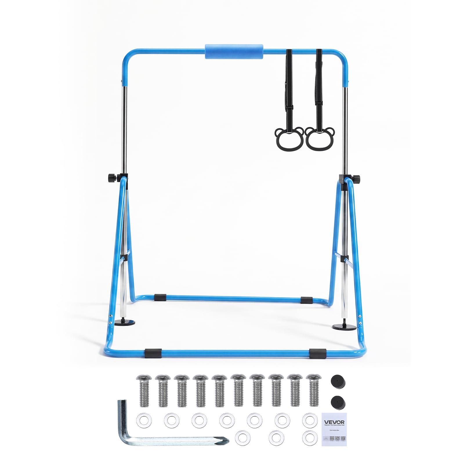 VEVOR Barra de Gimnasia Plegable Capacidad de 63,5 kg, Barra Horizontal Altura Ajustable de 5 Niveles 914 a 1321 mm, Equipo de Entrenamiento en Casa, Estructura Estable, 150 x 108 x 135 cm, Azul