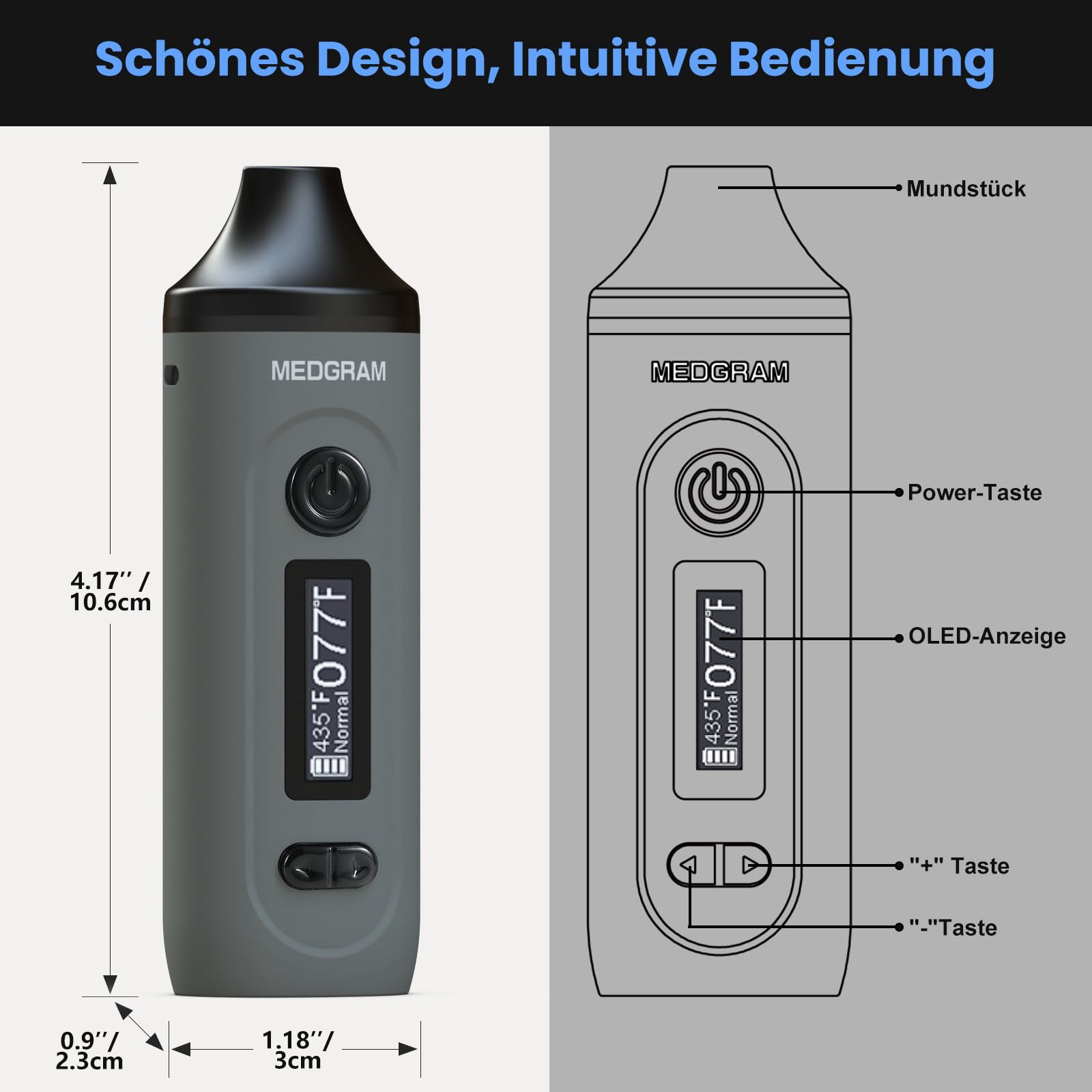 Vaporizer Kräuter | MEDGRAM Präzise Temperatureinstellung 93-220℃ | LCD Display | Magnetisches Slide-In-Mundstück | Einfache Reinigung