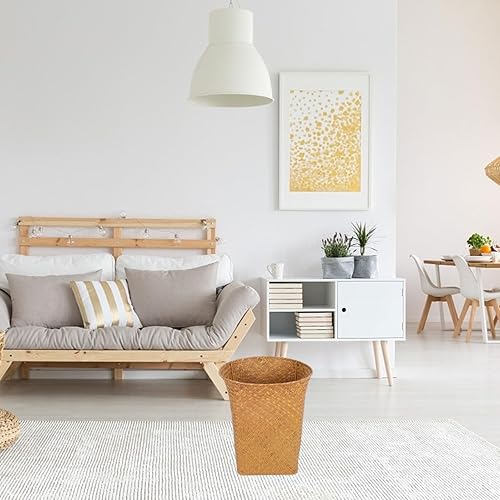 Miniatura 4 de Alipis Papeleras redondas de paja para desperdicios, papelera tejida de mimbre, pequeña papelera de papel para el hogar, dormitorio, baño, cocina,