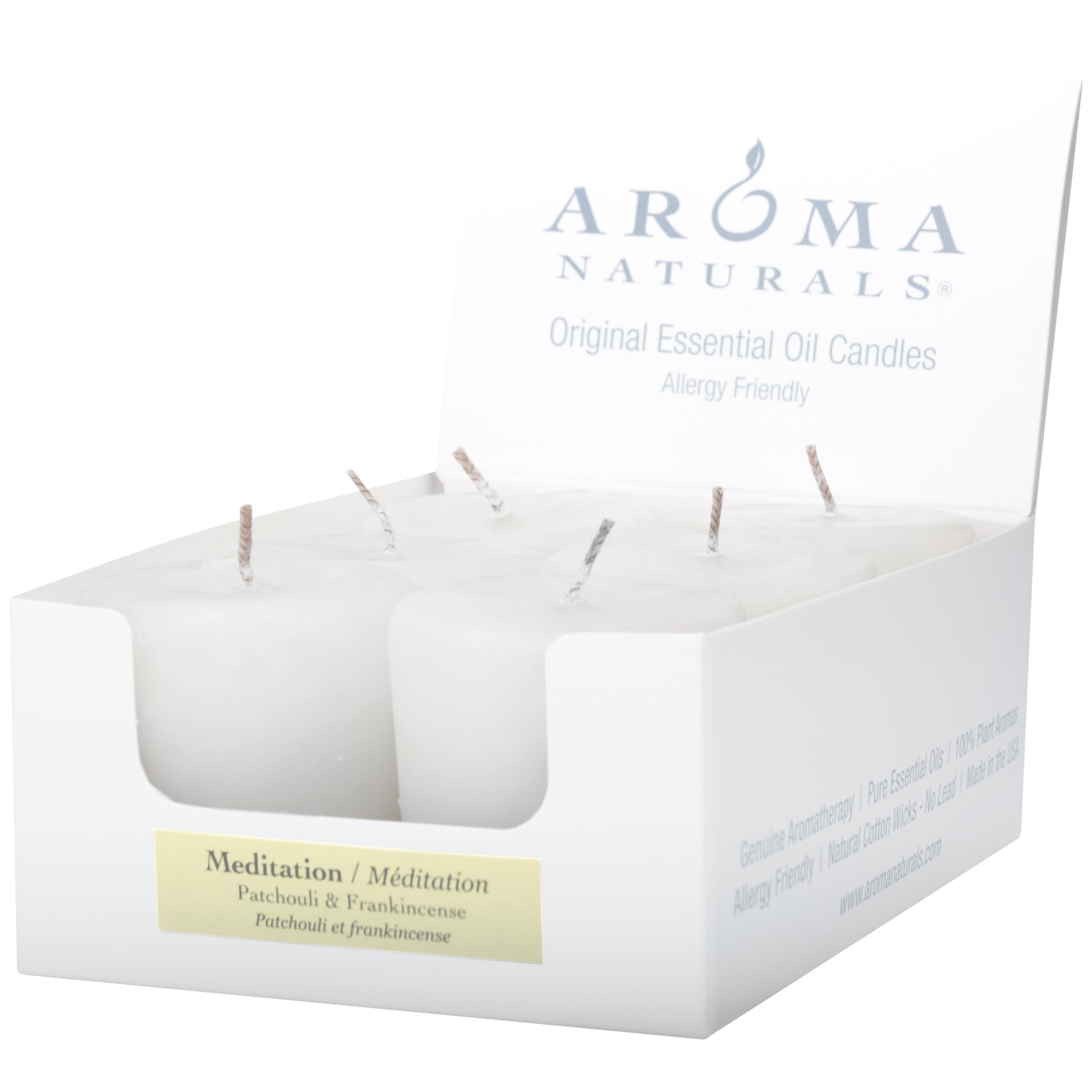 Votive Candles with White, Patchouli and Frankincense, Meditation, 6 Count